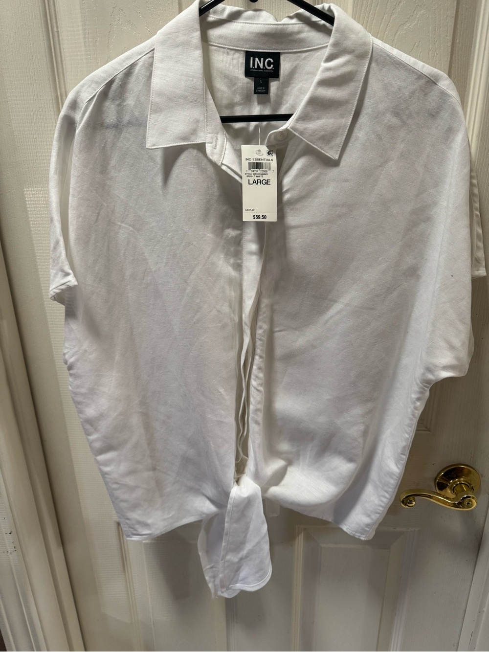 NWT INC International Concepts White Short-Sleeve Tie-Hem Blouse.